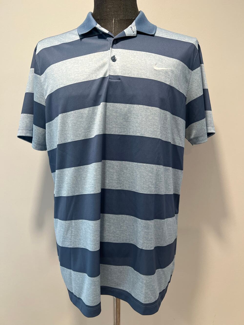 Nike Dri-fit Golf Polo Blue Gray Large Stripes Standard Fit Men's Large